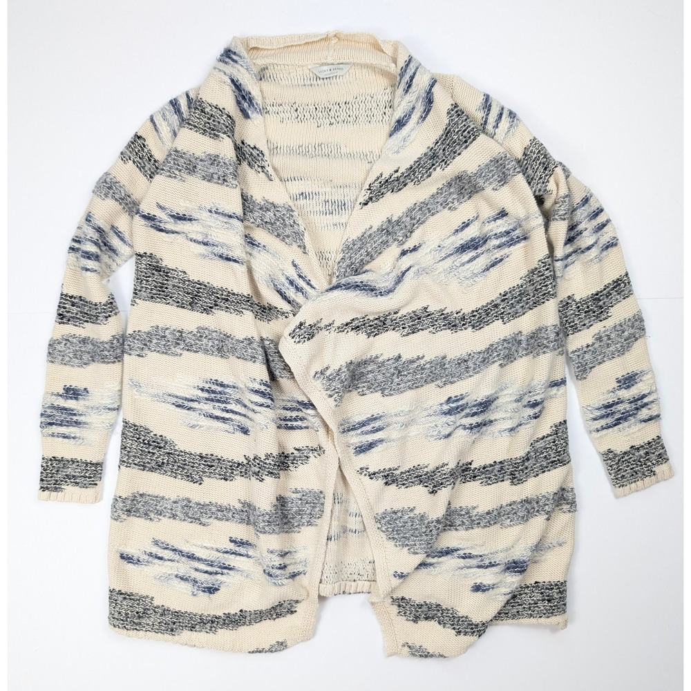 Lucky Brand Cream Black Blue Striped Cardigan Sweater Women's Size XS